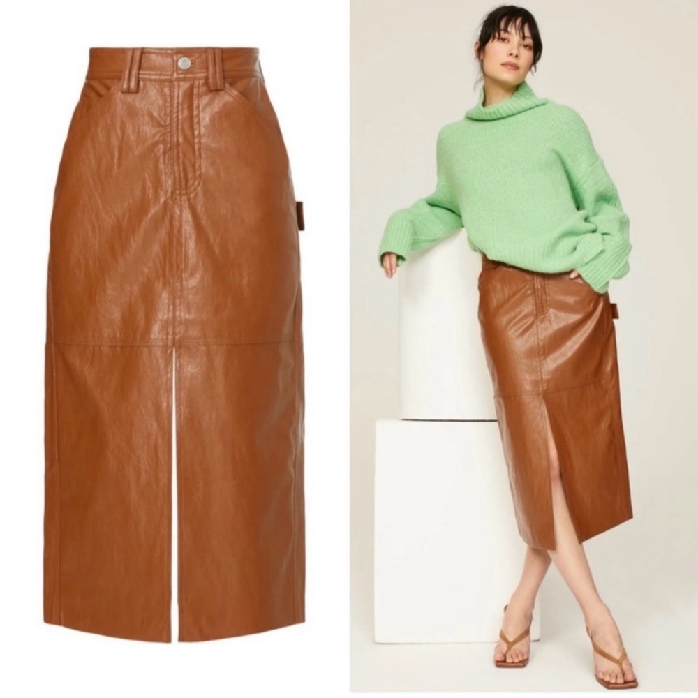 NWT A.L.C Alden Vegan Leather Midi Pencil Skirt - Cognac - Size 6